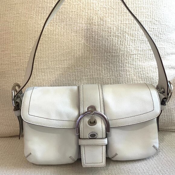 Vintage Coach Soho Double Pocket Buckle Shoulder Bag - 9434 - White - Picture 2 of 13